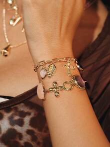 Glisma French Retro Colored Stone OT Buckle Bracelet, Powder Crystal Love Cross Colored Treasure Splicing Bracelet, European And American Style Pendant Brace - Multicolor - View 5