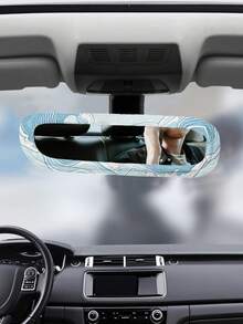 1PC Flannel Car Rearview Mirror Cover Soft Anti Slip Stretchable Frost Proof Ocean Wave Print Auto Interior Decoration All Season Universal Fit Most Cars Easy Install Durable Washable Elastic Protective - A - View 3