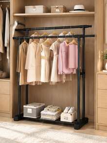 1pc Freestanding Clothes Drying Rack, Simple Balcony Laundry Hanger, Bedroom Storage Clothes Hanging Rod, Indoor Garment Rack - Black - View 7