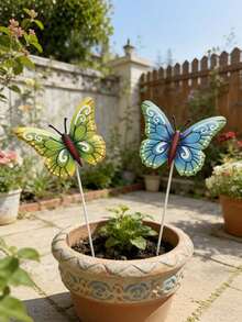 2PCS Metal Waterproof Anti Fade Hand Painted Colorful Butterfly Garden Stakes Ornament Bright Multicolor Art Pattern Plant Pot Yard Patio Lawn Outdoor Spring Summer Decor - View 5