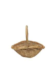 One Handwoven Wicker Storage Basket | Modern Multi-Purpose Indoor/Outdoor Basket For Flowers, Farm Produce & Home Decor, With Natural Edge & Decorative Centerpiece - Multicolor - View 6