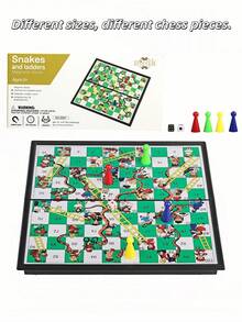Magnetic Snakes And Ladders Board Game Set, Folding Portable Design And Light-Weight, Travel Game Set Gift ,Family Fun Toys - Green - View 2