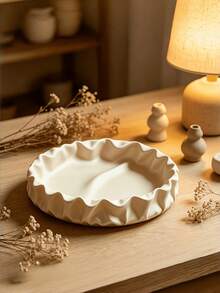 1PC Standard Size Soft Delicate Non Damaging Lightweight Durable Creamy White Ruffled Textured Jewelry Tray Trinket Dish Storage Display Organizer For Rings Necklace Earrings Vanity Dresser Bedroom Bathroom Home Office Countertop Decor Gift - Multicolor - View 2