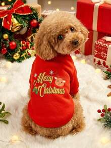 PETSIN 1pc Pet Christmas Style Thick Red Sweatshirt, Christmas Gift - Multicolor - View 2