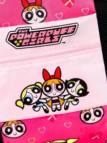 THE POWERPUFF GIRLS X SHEIN Hot Pink Heart Cartoon Foldable Travel Tote Bag, Large Capacity With Front Zip Pocket, Collapsible Design For Weekend Trips, Gym And Daily Storage - Rose pink - View 5
