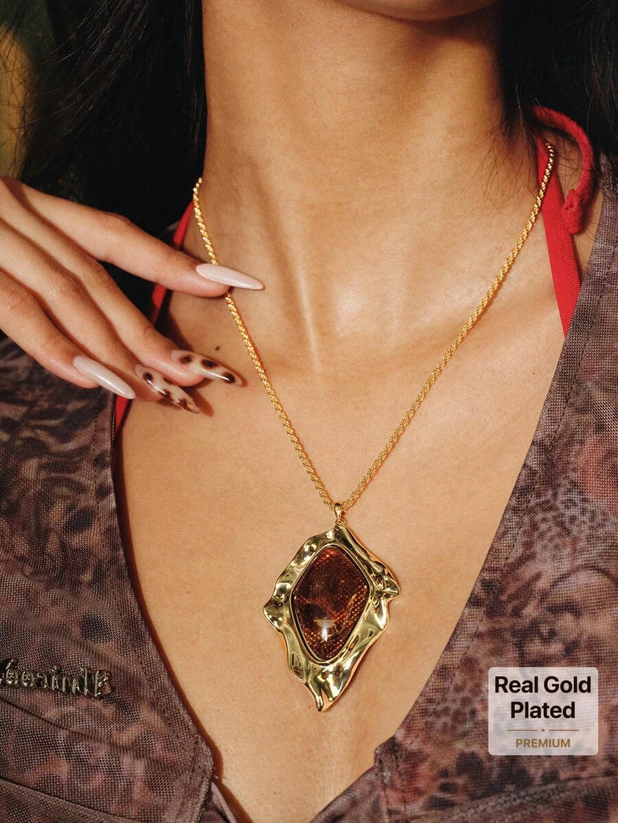 Glisma 18k Resin Necklace Niche Personalized Necklace - Gold-brown necklace - View 1