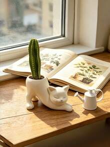1PC One Size Non Slip Waterproof Rustproof Scratch Resistant Easy Clean Lightweight Cute Tailless Cat Shape Flower Pot Planter Succulent Plant Holder Animal Home Desk Office Decor Indoor Bonsai Gift Housewarming - multicolor - View 6