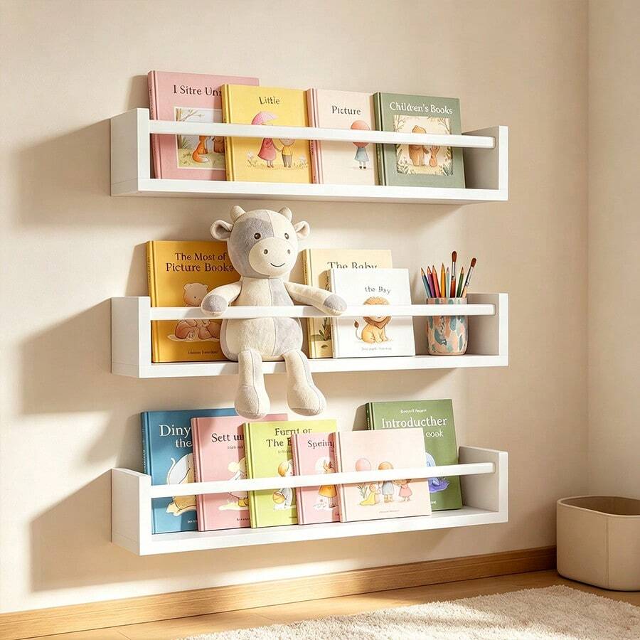 3/2/1 Children's Room Wall Mounted Storage Rack, Wooden Wall Mounted ...