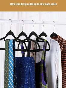 60/100-Piece High-Quality Velvet Hangers With Tie Poles, Non-Slip Thickened Hangers, Suitable For Jackets, Sweaters, Sweaters, Space-Saving Velvet Hangers - Multicolor - View 3