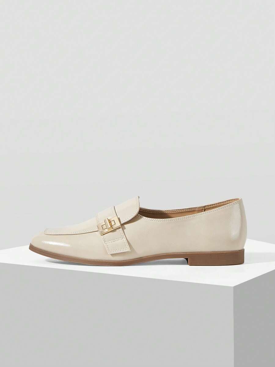 MOTF PREMIUM WOMEN PU LEATHER METAL DETAIL FLATS - Beige - View 2