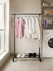 1pc Freestanding Clothes Drying Rack, Simple Balcony Laundry Hanger, Bedroom Storage Clothes Hanging Rod, Indoor Garment Rack - Black - View 9