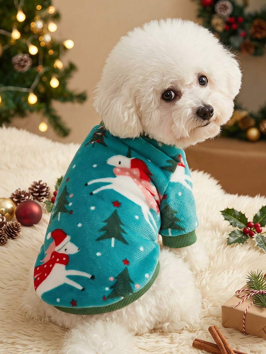 PETSIN 1 Pc Pet Cat Dog Universal Cute Green Unicorn Pattern Printed Plush Warm Elastic Comfortable Dog Round Neck - Multicolor - View 1