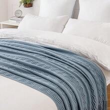 Cirelle Cozy Knitted Throw Blanket For Couch Sofa, Dusty Blue Decorative Blanket With Fringe Tassels, Texture Cable Knit Wave Pattern Throw For Chair Bed Living Room, Soft Light Weight Warm Decorative Home Decor - sky blue - View 9