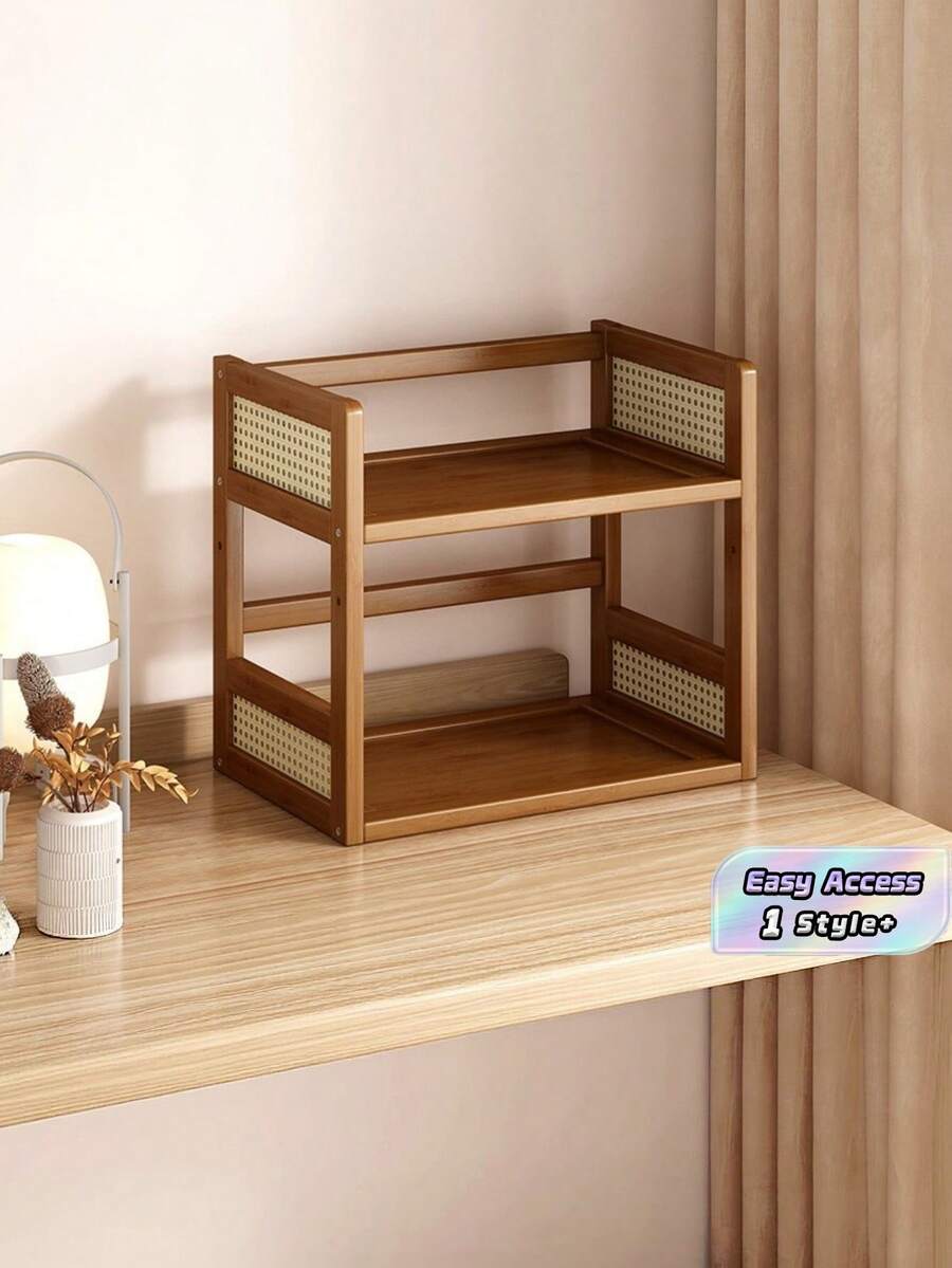 1PC Standard Size Multi Tier Sturdy Space Saving Easy Assembly Desktop Bookshelf Storage Rack Organizer For Office Home Study Desk Versatile Display Shelf For Books Magazines Files Notebooks Essential - Multicolor - View 1