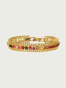 Glisma 18K Gold-Plated Color Zirconium-Inlaid Fashion Wide-Edition Bracelet (Random Color Sorting) - Yellow Gold - View 3