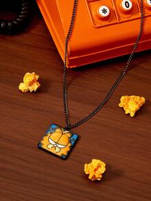GARFIELD | SHEIN New Creative Cartoon Pattern Printed Pendant Necklace, IP Joint Design, Lovely Personality, Simple And Generous, Suitable For All Kinds Of Parties, Co - Black - View 1