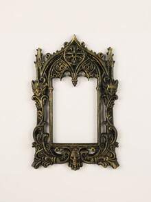 1PC Standard Size Vintage Gothic Carved Skull Church Arch Wall Decor Frame With Distressed Dark Ornate Finish Detailed Sculptural Relief Design Hanging Mirror Frame Ornament For Halloween Spooky Atmosphere Living Room Bedroom Office Entryway - 1PC - View 6