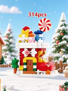 Cute Christmas Mini House Building Bricks Kit, 9 Different Xmas Themed Models With Santa, Snowman, Reindeer, Gingerbread House, DIY Desktop Ornament, Christmas Holiday Present - Multicolor - View 8