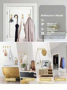 4 Sticky Hook, Towel Hook/Coat Hook, Stainless Steel Brushed Wall Hook. Suitable For Bedrooms, Apartments, College Dorms, Cabinets, Refrigerators, Storage Racks And Most Room Decor. - Multicolor - View 3