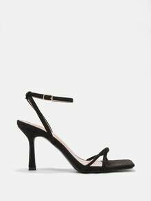 Glitzique Women's Black Square Toe Cross Strap Ankle Buckle High Heel Sandals Date Night Dinner Fall Shoes - Black - View 4