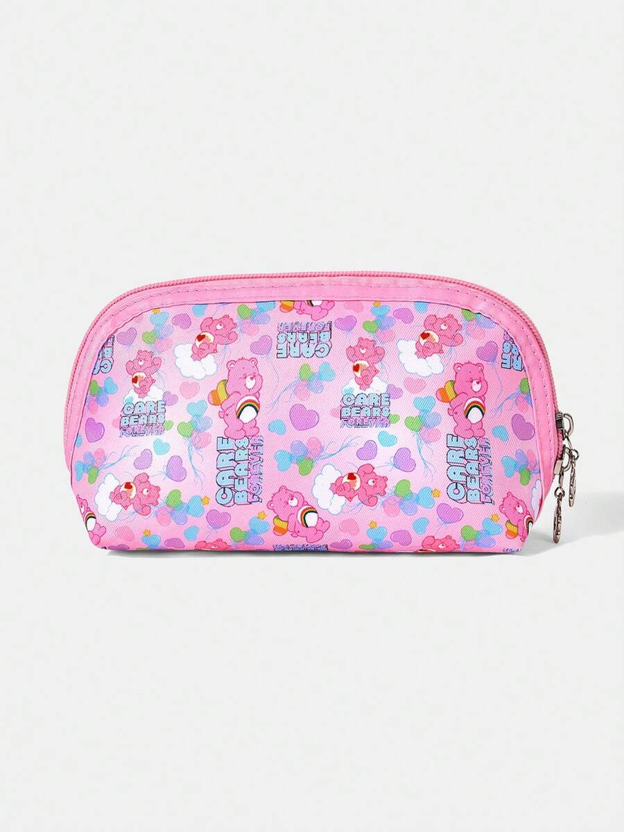 SHEIN X Care Bears 1 Cartoon Pattern Cosmetic Bag, Portable Zipper Cosmetic Storage Bag, Multi-Functional Finishing Bag, Lightweight Travel Bag - Multicolor - Light Pink - View 1