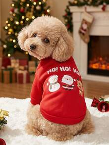 PETSIN 1 Pc Pet Christmas "Hohoho" Cartoon Print Cute Red Fleece Pullover - Multicolor - View 3