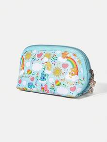 SHEIN X Care Bears 1 Cartoon Pattern Cosmetic Bag, Portable Zipper Cosmetic Storage Bag, Multi-Functional Finishing Bag, Lightweight Travel Bag - Multicolor - light cyan - View 2