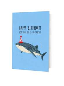 1PC Thick Paper Blank Inside Smooth Writing Durable Blue Background Whale Shark Party Hat Cartoon Funny Pun Text Birthday Greeting Card With Red Envelope For Ocean Lovers Adults Friends Birthday Party Celebration Ocean Themed Funny Birthday Gift Card - multicolor - View 5