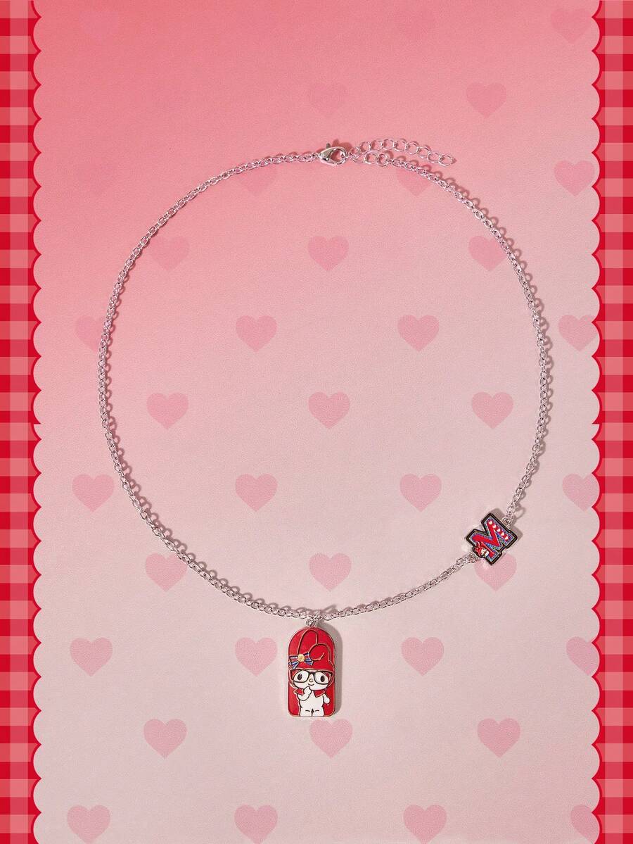 HELLO KITTY AND FRIENDS | SHEIN New Creative Cartoon Pattern Printed Pendant Necklace, Lovely Personality, Simple And Generous, Suitable For All Kinds Of Parties, Concerts, Festivals - Platinum - View 1