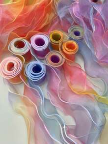1Pc - 10 Yards Iridescent Gradient Color Chiffon Ribbon For Gift Wrapping, With Wavy Edges, Bow Knot And Tassel Trims,Christmas - Gradient purple and white edge - View 2