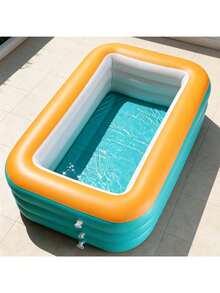 1 Inflatable Swimming Pool, Thick Pvc Material, Portable And Foldable For Easy Storage, Suitable For Indoor And Outdoor Use, Parties, Balconies, Summer Gatherings, And Family Water Play - Green and Orange Color Scheme - View 3