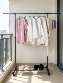 1pc Freestanding Clothes Drying Rack, Simple Balcony Laundry Hanger, Bedroom Storage Clothes Hanging Rod, Indoor Garment Rack - Black - View 2