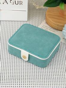 Portable Jewelry Box PU Leather Velvet Lining With Mirror Button Closure Earring Stud Ring Necklace Organizer Exquisite Compact Travel Case Thanksgiving Gift For Women Girls Home Dresser Trip - a - View 7