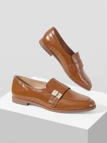 MOTF PREMIUM WOMEN PU LEATHER METAL DETAIL FLATS - Camel - View 3