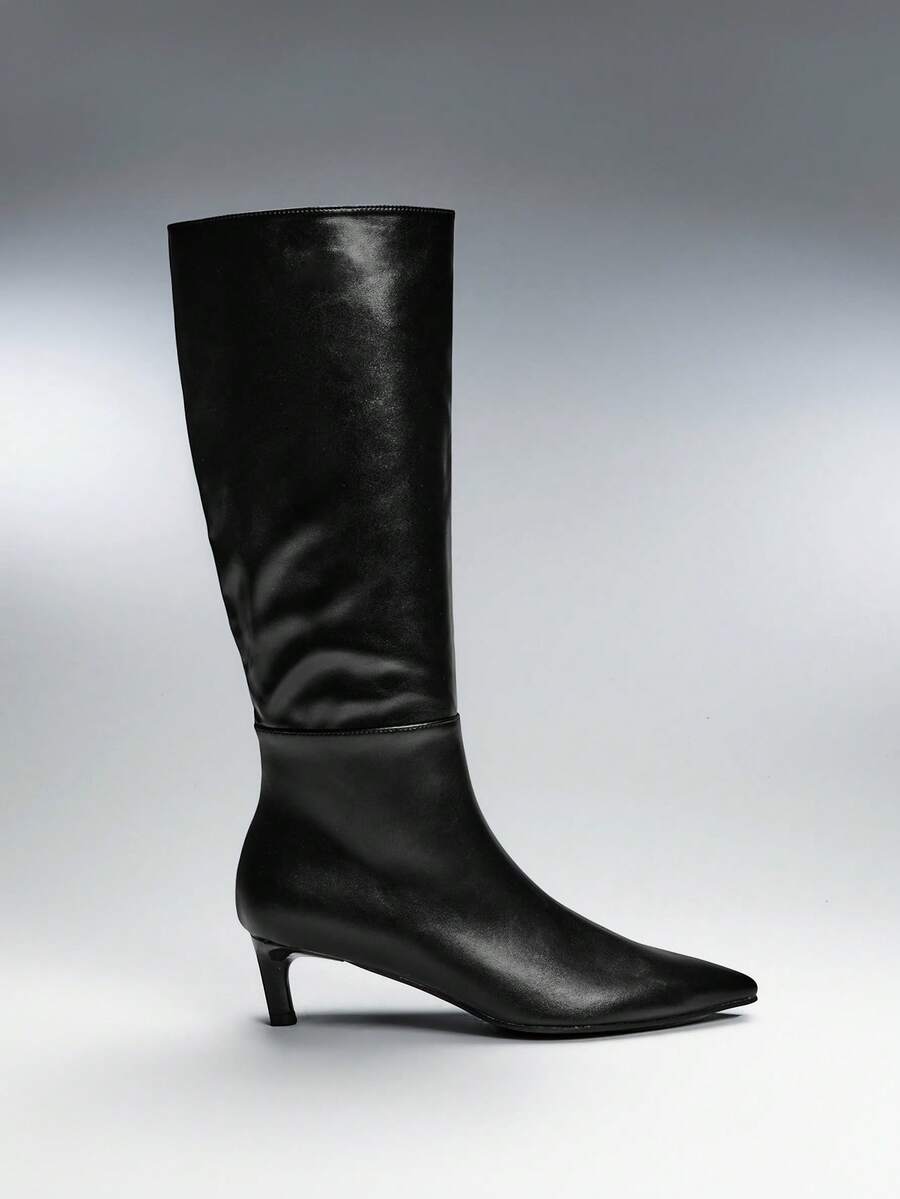 SHEIN SHUZIA Women's Pointed Toe Slim Fit Knee-High Boots For Autumn/Winter - Simple And Stylish For Commuting - Versatile And Fashionable - Black - View 1