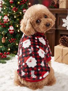 PETSIN 1 Pet Christmas Cat Dog Universal Red And Black Checkered Santa Claus Cute Snowflake Pattern Printed Plush Warm And Comfortable Dog Christmas Gift - Multicolor - View 4
