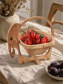 Cirelle 1pc Collapsible Wooden Fruit Basket, Animal Shaped Bamboo Folding Fruit Storage Bowl Countertop Tray - primary color - View 2