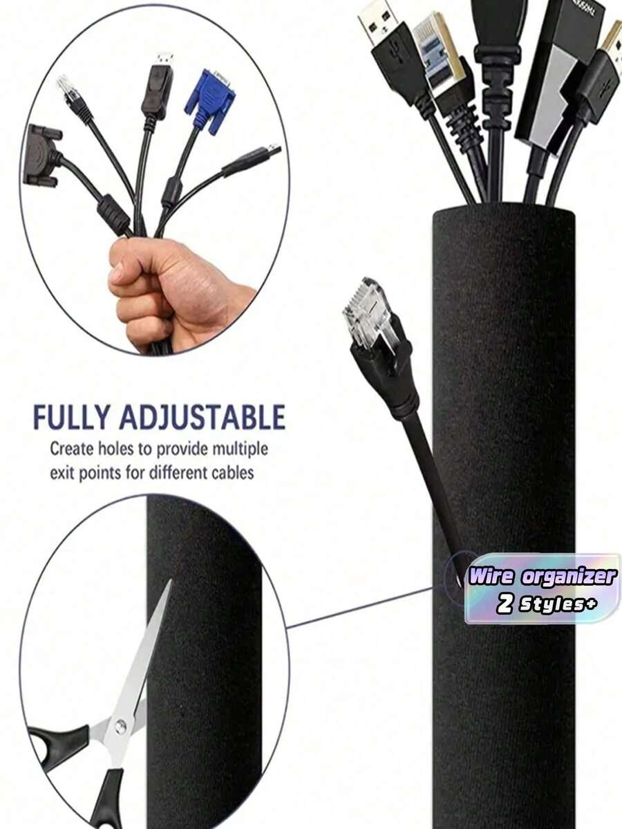 Zipper Cable Protection Cover, Cable Organization And Storage Set, Desk ...