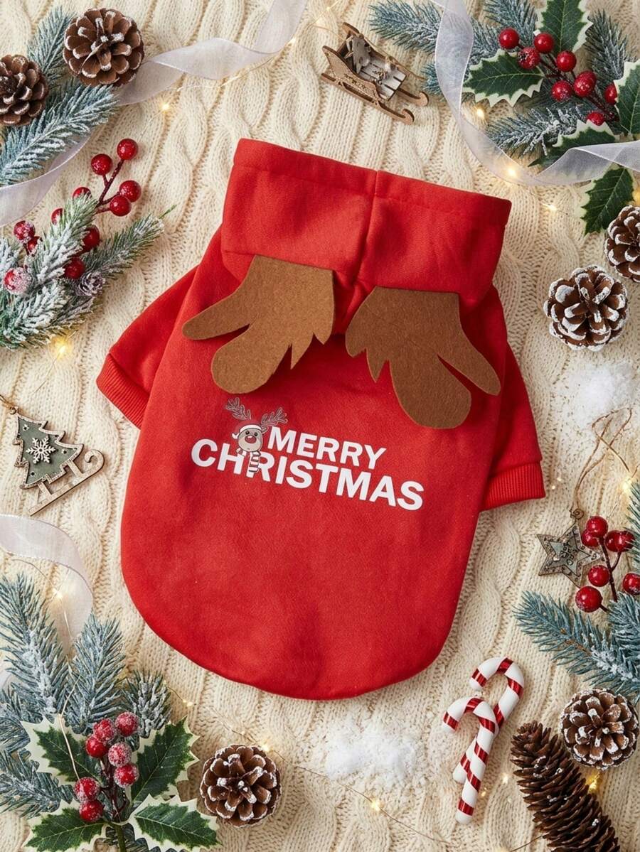 PETSIN 1pc Christmas Reindeer Autumn/Winter Hoodie For Small Dogs, Teddy & Pets - Multicolor - View 1