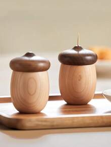 1PC Walnut Solid Wood Cute Cartoon Acorn Shape Toothpick Holder Portable Mini Storage Box Creative Kitchen Dining Table Home Office Travel Housewarming Christmas Birthday Gift For Family Friends Kitchen Accessories Home Decor Must Haves - View 4