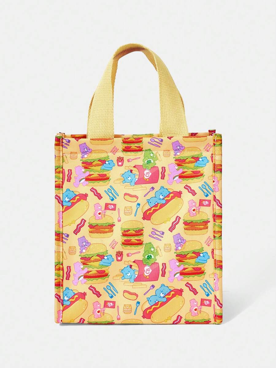 SHEIN X Care Bears Pink Gingham Print Lunch Bag, Cute Character Print Insulated Food Bag - Hamburg - View 1