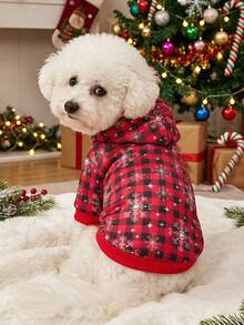 PETSIN 1pc Christmas New Pet Striped Plaid Snowflake Print Hooded Sweatshirt - Multicolor - View 1