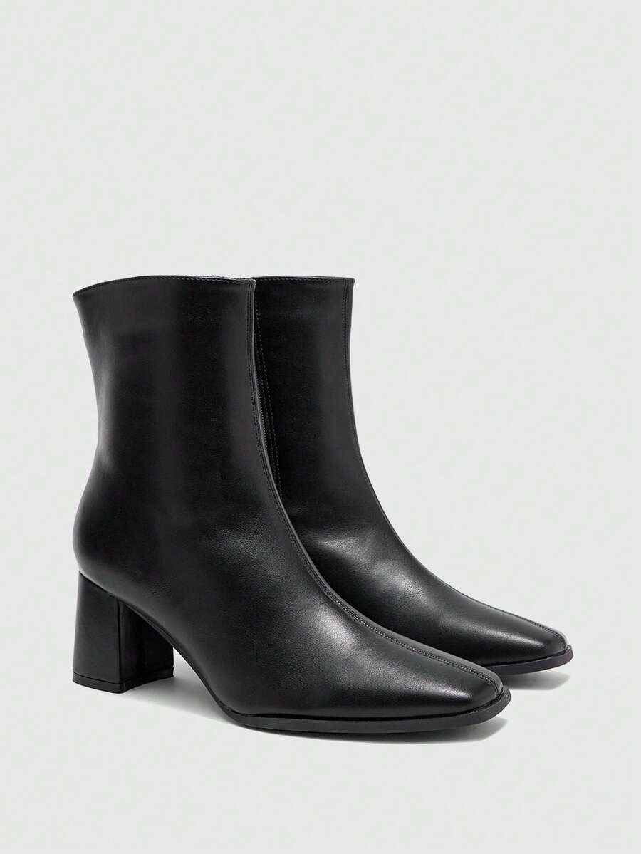 CUCCOO BIZCHIC Women's Thick-Heeled Mid-Boots, Suitable For Daily And Festive Occasions In Autumn And Winter Fall Boots - Bright black - View 1