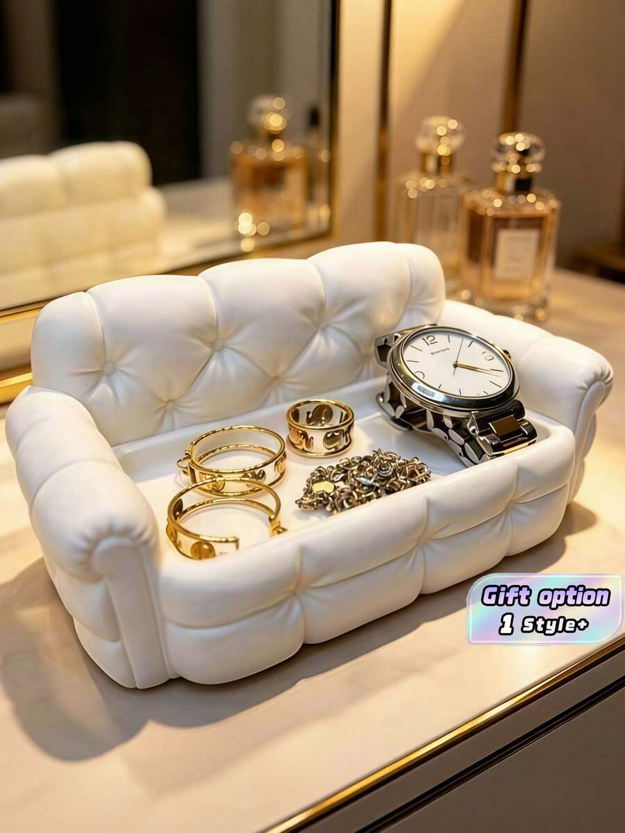 1PC 3D Printed Mini Sofa Shaped Storage Tray White Jewelry Organizer Key Holder Hair Accessory Desktop Decor Light Luxury Style - White - View 1