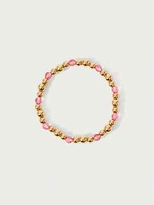 Glisma Pink Crystal Bead Beaded Bracelet Set, Multi-Piece Stacked Elastic Bracelet, Sweet Girl Style Daily Accessories - Pink - View 9