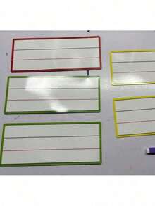 1Pc/4Pcs Magnetic 4-Line 3-Grid Chalkboard Stickers, Reusable Erasable English Writing Whiteboard Stickers, Classroom Learning Tool For Teachers, Strong Magnetic Bottom, Fun Design, Fridge Magnets, Colorful Language Teaching - Multicolor 2 - View 6