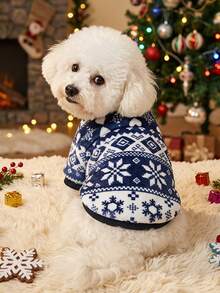 PETSIN 1 Pet Christmas Cat Dog Universal Navy Blue Reindeer Snowflake Fair Island Print Plush Warm And Comfortable Dog Christmas - Multicolor - View 6