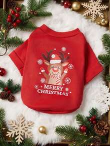 PETSIN 1件寵物通用聖誕貓狗紅麋鹿雪花「Merry Christmas」英文字母可愛圖案印花保暖舒適狗聖誕用品 - 彩色 - 查看 2