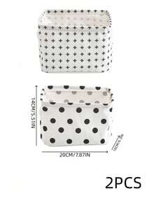 Haus Hana 1Pc/2Pcs/3Pcs Pattern Cotton Linen Fabric Storage Box, Durable Cotton Linen Material With Three Classic Printed Motifs. Portable Foldable Tidying Case For Vanity Table Use, Indoor Corner Clutter Sorting Accessory For Home Personal Item Collection. - Multicolor - View 20