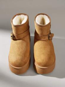 Solecia New Fashion Vintage Metal Buckle Thick Sole Brown Snow Boots With Thermal Lining And Thick Fur Ankle Boots Platform Sole Warm Winter Women's Boots - Camel - View 8
